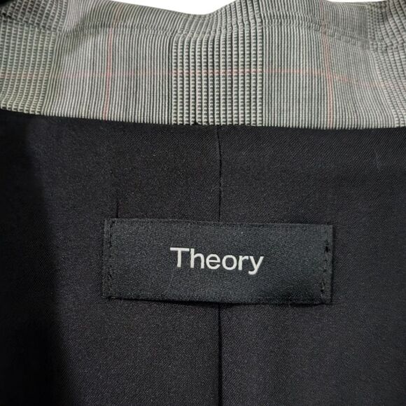 Theory Carissa Women's 8 Slim Tartan Plaid Wool Gray Two Button Blazer - Picture 14 of 15